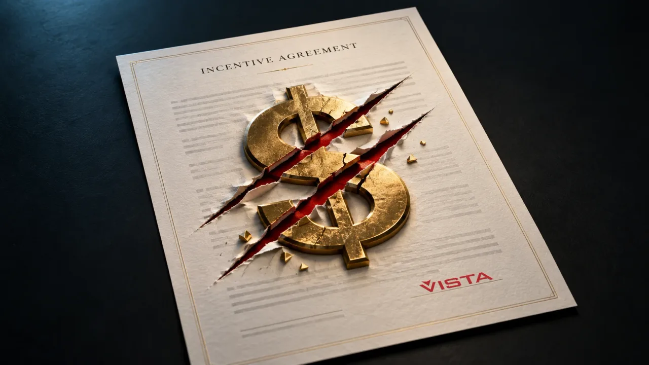 A torn incentive agreement with a gold dollar sign split by a red tear